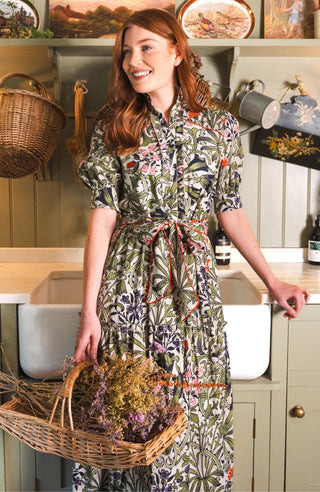 Hope & Ivy William Morris Floral Cotton Dress Green The Nigella - MMJs Fashion