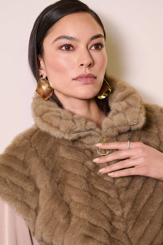 Joseph Ribkoff Chevron Faux Fur Gilet Beige - MMJs Fashion