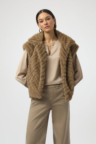 Joseph Ribkoff Chevron Faux Fur Gilet Beige - MMJs Fashion