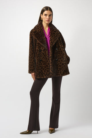 Joseph Ribkoff Faux Fur Leopard Print Coat Brown - MMJs Fashion