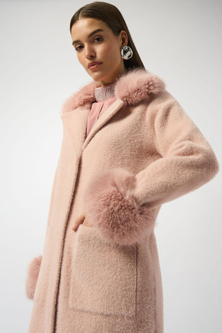 Joseph Ribkoff Faux Fur Trim Sweater Coat Pink - MMJs Fashion