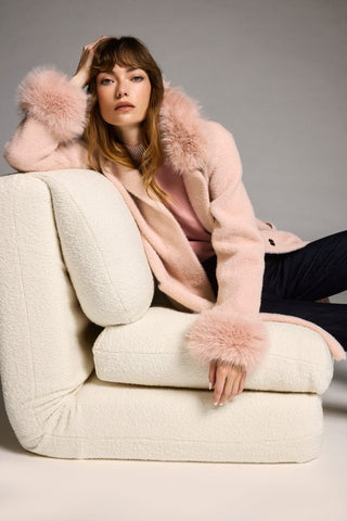 Joseph Ribkoff Faux Fur Trim Sweater Coat Pink - MMJs Fashion