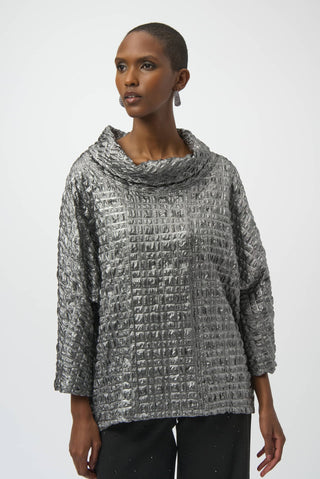 Joseph Ribkoff Foiled Jacquard Boxy Top Silver Grey - MMJs Fashion