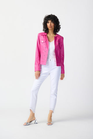 Joseph Ribkoff Foiled Suede Pink Jacket With Metal Trims - MMJs Fashion
