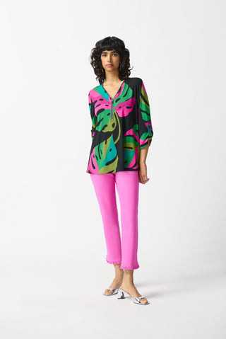 Joseph Ribkoff Tropical Print Tunic Top Black Pink Green - MMJs Fashion