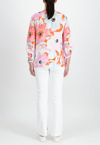 Just White Floral Blouse Aqua Blue Orange Pink - MMJs Fashion