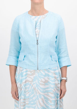 Just White Linen Jacket in Aqua Blue - MMJs Fashion