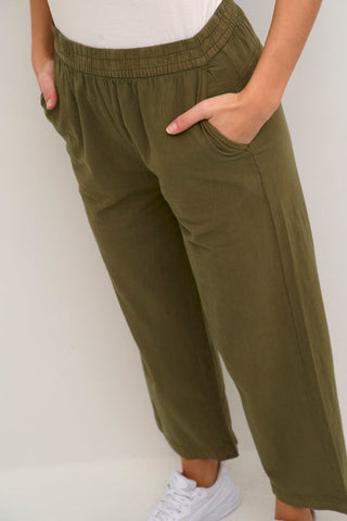 Kaffe Casual Wide Leg Trousers in Green Naya - MMJs Fashion