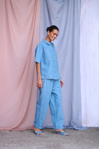 Kaffe Chambray Drawstring Trousers Blue Louise - MMJs Fashion