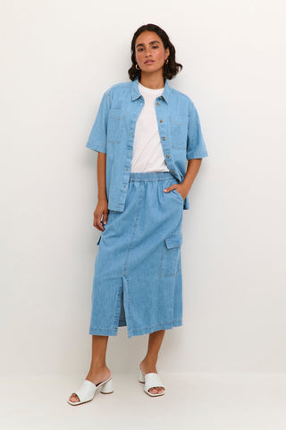 Kaffe Chambray Midi Skirt Blue Louise - MMJs Fashion