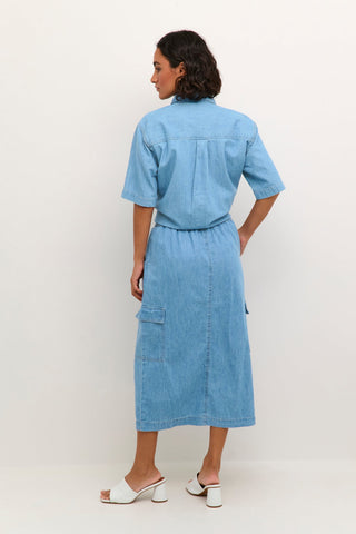 Kaffe Chambray Midi Skirt Blue Louise - MMJs Fashion