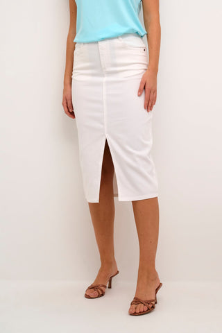 Kaffe Knee Length Denim Skirt Ivory Zelina - MMJs Fashion
