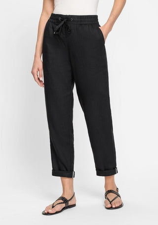 Olsen Black Linen Trousers Cropped Lisa - MMJs Fashion