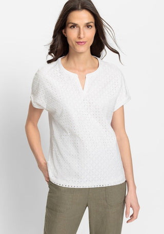 Olsen Broderie Anglaise Top White Short Sleeve Collien - MMJs Fashion