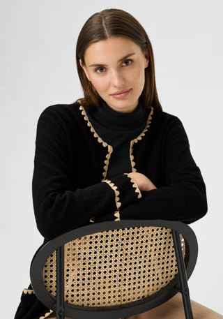 Olsen Decorative Trim Cardigan Black Henny - MMJs Fashion