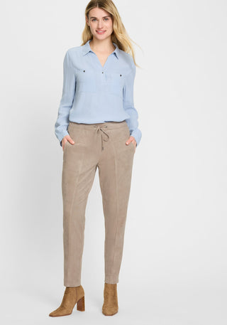 Olsen Drawstring Waist Trousers Beige Lisa Straight - MMJs Fashion