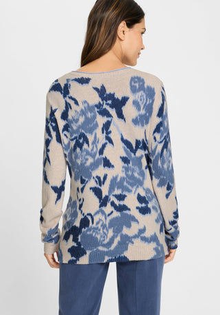 Olsen Floral Pattern Jumper Blue Melange Henny - MMJs Fashion