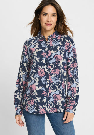 Olsen Floral Print Blouse Blue Pink Beige - MMJs Fashion