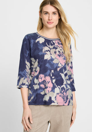 Olsen Floral Print Top Blue Pink Beige Hannah - MMJs Fashion