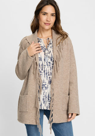 Olsen Fringe Cardigan Beige Melange Henny - MMJs Fashion