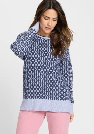 Olsen Geometric Pattern Jumper Blue Melange Cora - MMJs Fashion