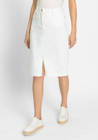 Olsen Knee Length Denim Skirt in White - MMJs Fashion