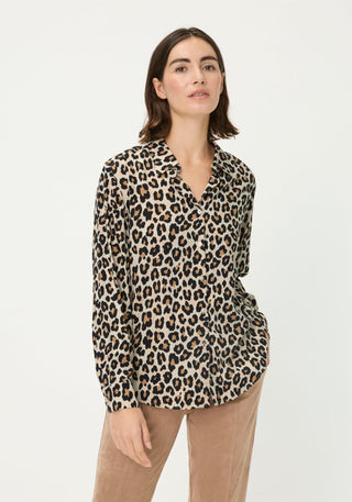 Olsen Leopard Print Blouse Beige Black - MMJs Fashion