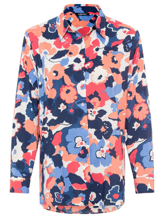 Olsen Orange Blue Floral Print Blouse - MMJs Fashion