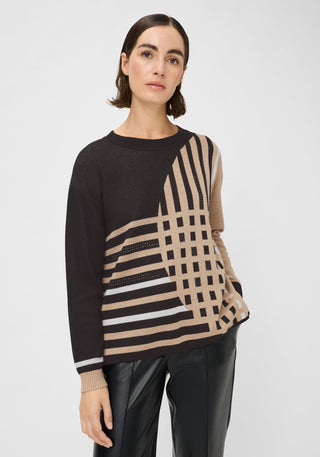 Olsen Retro Pattern Jumper Beige Black Cora - MMJs Fashion