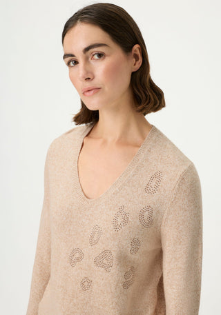 Olsen Rhinestone Print Jumper Beige Melange Henny - MMJs Fashion