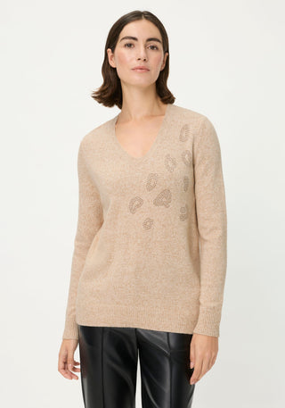Olsen Rhinestone Print Jumper Beige Melange Henny - MMJs Fashion