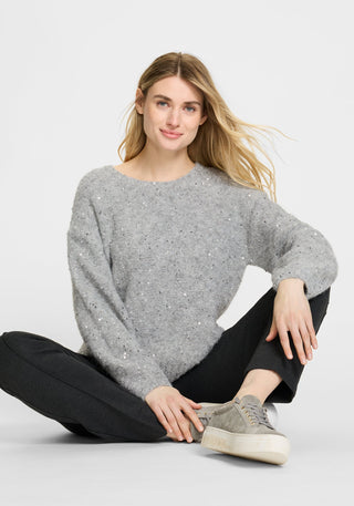 Olsen Sequin Embellished Jumper Grey Melange Cora - MMJs Fashion