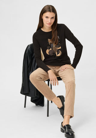 Olsen Sequin Placement Print Top Black Hannah - MMJs Fashion