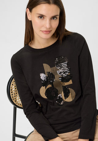 Olsen Sequin Placement Print Top Black Hannah - MMJs Fashion