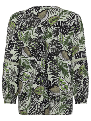 Olsen Tropical Print Blouse Khaki Green - MMJs Fashion