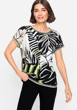 Olsen Tropical Print Top Black Green Cosima - MMJs Fashion