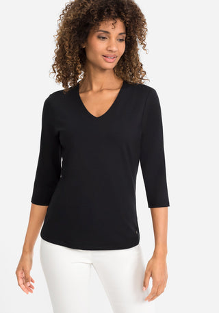 Olsen V - Neck 3/4 Sleeve Top Black Edda - MMJs Fashion