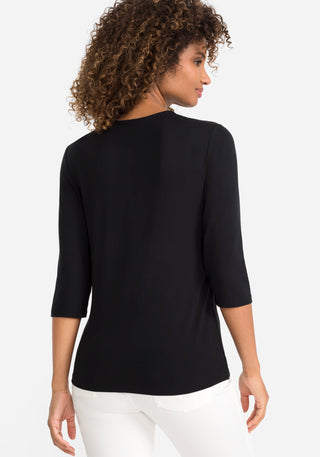 Olsen V - Neck 3/4 Sleeve Top Black Edda - MMJs Fashion