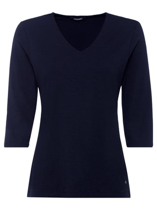 Olsen V - Neck 3/4 Sleeve Top Navy Blue Edda - MMJs Fashion