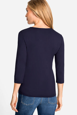 Olsen V - Neck 3/4 Sleeve Top Navy Blue Edda - MMJs Fashion