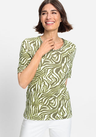 Olsen Zebra Print Top Khaki Green - MMJs Fashion