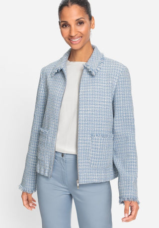Olsen Zip Front Bouclé Jacket Light Blue - MMJs Fashion
