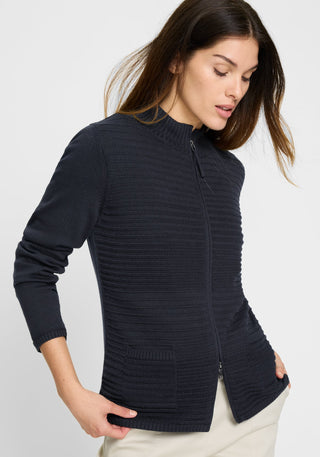 Olsen Zip Front Cardigan Navy Blue Eva - MMJs Fashion