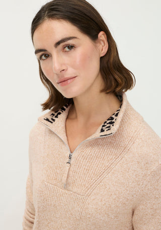 Olsen Zip Neck Jumper Beige Melange Henny - MMJs Fashion