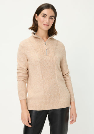 Olsen Zip Neck Jumper Beige Melange Henny - MMJs Fashion