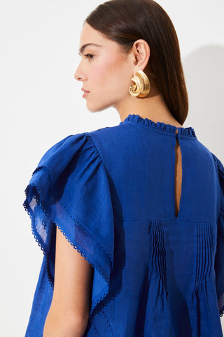 Suncoo Broderie Anglaise Top Royal Blue Love - MMJs Fashion