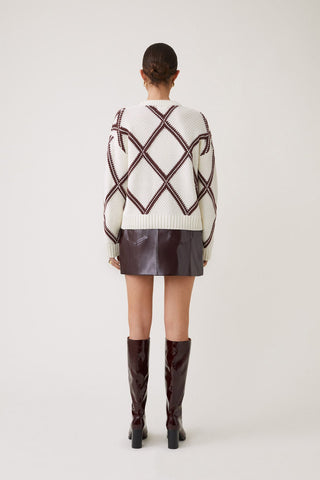 Suncoo Diamond Pattern Jumper Ivory Brown Precha - MMJs Fashion