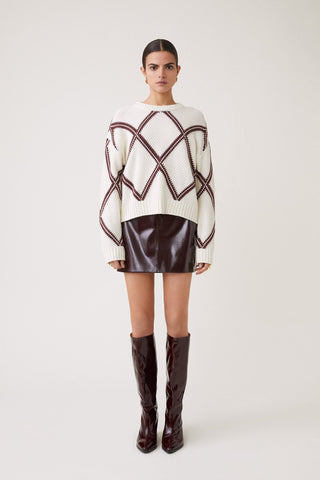 Suncoo Diamond Pattern Jumper Ivory Brown Precha - MMJs Fashion