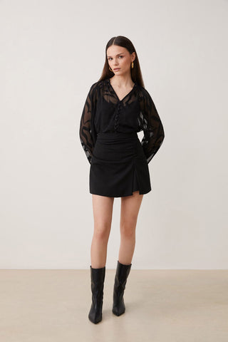 Suncoo Lace Trim Blouse Black Lison - MMJs Fashion