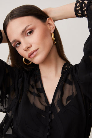 Suncoo Lace Trim Blouse Black Lison - MMJs Fashion
